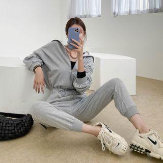 Zip-up Jogger Sweat Jumpsuit