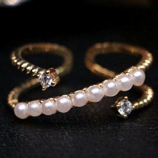 Faux Pearl Open Ring Gold & White - One Size