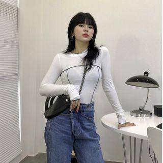 Long-sleeve Contrast Stitching Top