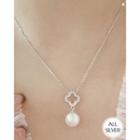 Faux-pearl Clover-pendant Silver Necklace
