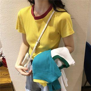 Contrast-trim Short-sleeve Rib-knit Top