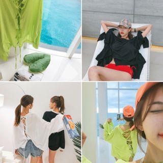 Lace-up Back Oversized Coverup Pullover