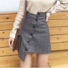 Plaid Asymmetrical Buttoned A-line Skirt