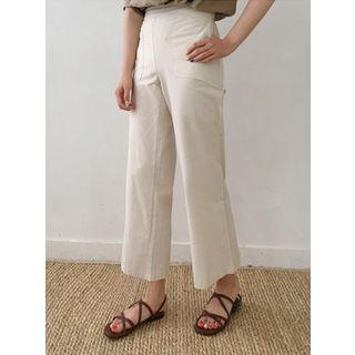 Band-waist Cropped Linen Blend Pants