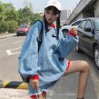 Puff-sleeve Fringed Denim Long Pullover