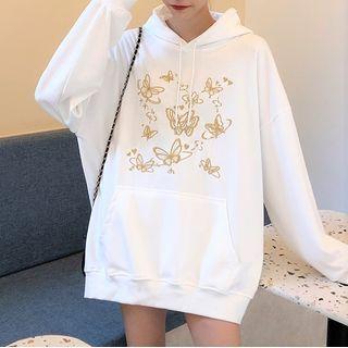 Loose-fit Long-sleeve Butterfly Printed Hoodie