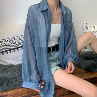 Wide Leg Sheer Long-sleeve Shirt