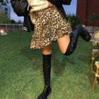 Inset Shorts Shirred Leopard Miniskirt