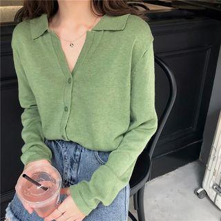 Plain Cardigan / Fringed Denim Shorts