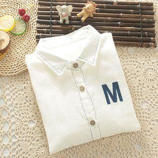 Long-sleeve Letter Embroidered Stitching Shirt