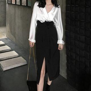 Plain Shirt / Slit Midi A-line Skirt
