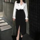 Plain Shirt / Slit Midi A-line Skirt
