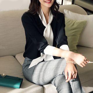 Ribbon Accent Elbow-sleeve Blouse