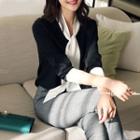 Ribbon Accent Elbow-sleeve Blouse