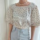Square-neck Balloon-sleeve Cropped Floral Top