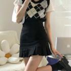 High Waist Frill Trim Mini Pencil Skirt