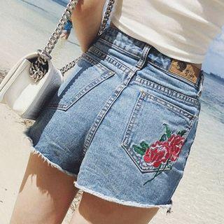 Floral Embroidery Denim Shorts