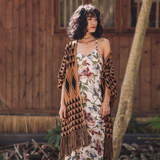 Printed Fringed Poncho