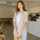 Collarless Short-sleeve Linen Blazer