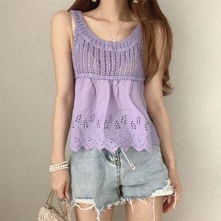 Crochet-knit Panel Eyelet Tank Top
