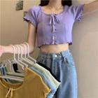 Short-sleeve Bow-accent Slim-fit Cropped Top