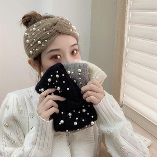 Faux Pearl Knit Criss Cross Headband
