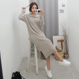 Wool Blend Knit Midi Polo Dress