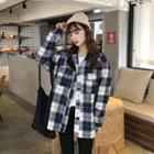 Mock-two Check Loose-fit Hooded Jacket As Figure - One Size