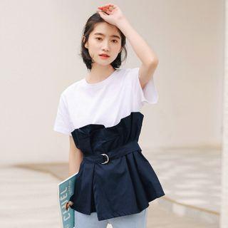Short-sleeve Buckled Paneled T-shirt