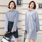 Set : Pinstripe Long-sleeve Shirtdress + Mini Skirt