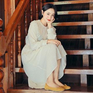 Lace-collar Gathered-waist A-line Dress