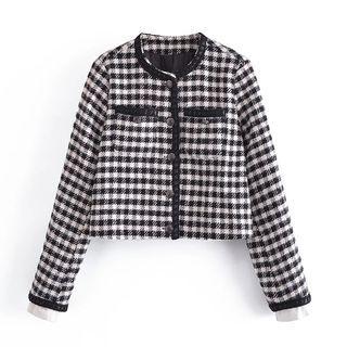 Round Neck Plaid Cropped Jacket