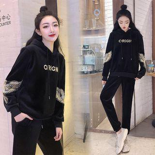 Set: Wings Embroidered Hoodie + Sweatpants