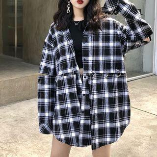 Ring Detail Plaid Shirt As Shown In Figure - One Size