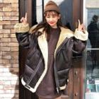 Buckle-trim Fuax-shearling Jacket Dark Brown - One Size