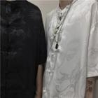 Elbow-sleeve Jacquard Frog-button Blouse