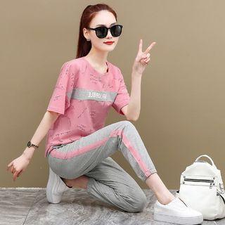 Set: Short-sleeve Letter Print T-shirt + Pants