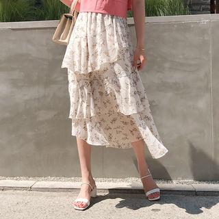 Floral Print Layered Skirt Ivory - One Size