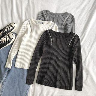 Zip Detail Ribbed Sweater
