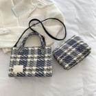 Set: Plaid Top Handle Crossbody Bag + Pouch Set Of 2 - Crossbody Bag & Pouch - Blue - One Size