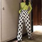 Plain Long-sleeve T-shirt / Dotted Wide-leg Pants
