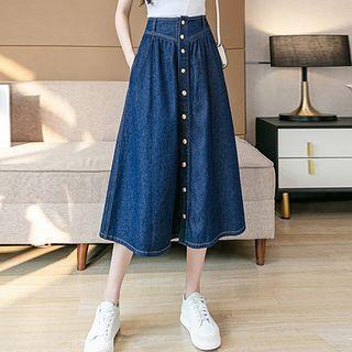 High-waist Single-breasted A-line Denim Skirt