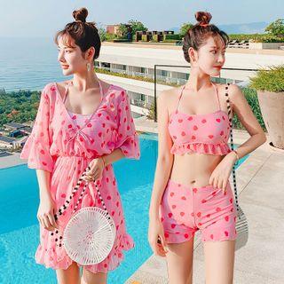 Set: Heart Print Bikini + Cover-up Dress