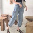 Cut-out Cropped Harem Jeans