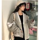 V-neck Color Block Cardigan Gray - One Size
