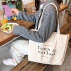 Large Canvas Letter Printed Shoulder Tote Bag Youth Is Not Lost - White - One Size