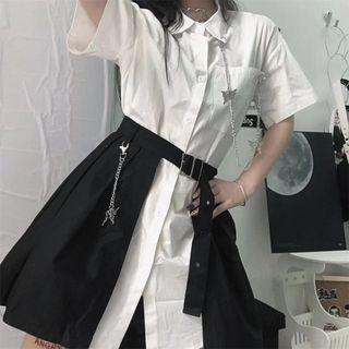Short-sleeve Plain Shirt / Peplum Belt