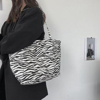 Zebra Print Canvas Tote Bag Zebra Printed - White & Black - One Size