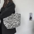 Zebra Print Canvas Tote Bag Zebra Printed - White & Black - One Size