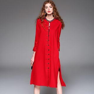 3/4-sleeve Buttoned Slit-side Coat